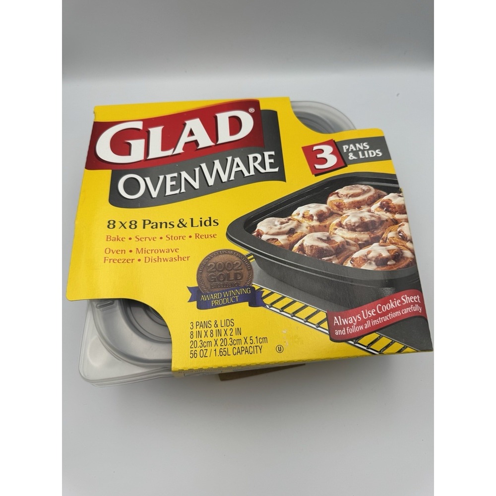 Glad Ovenware 8 x 8 Pans With Lids 3 Pack Discontinued - NEW!‎